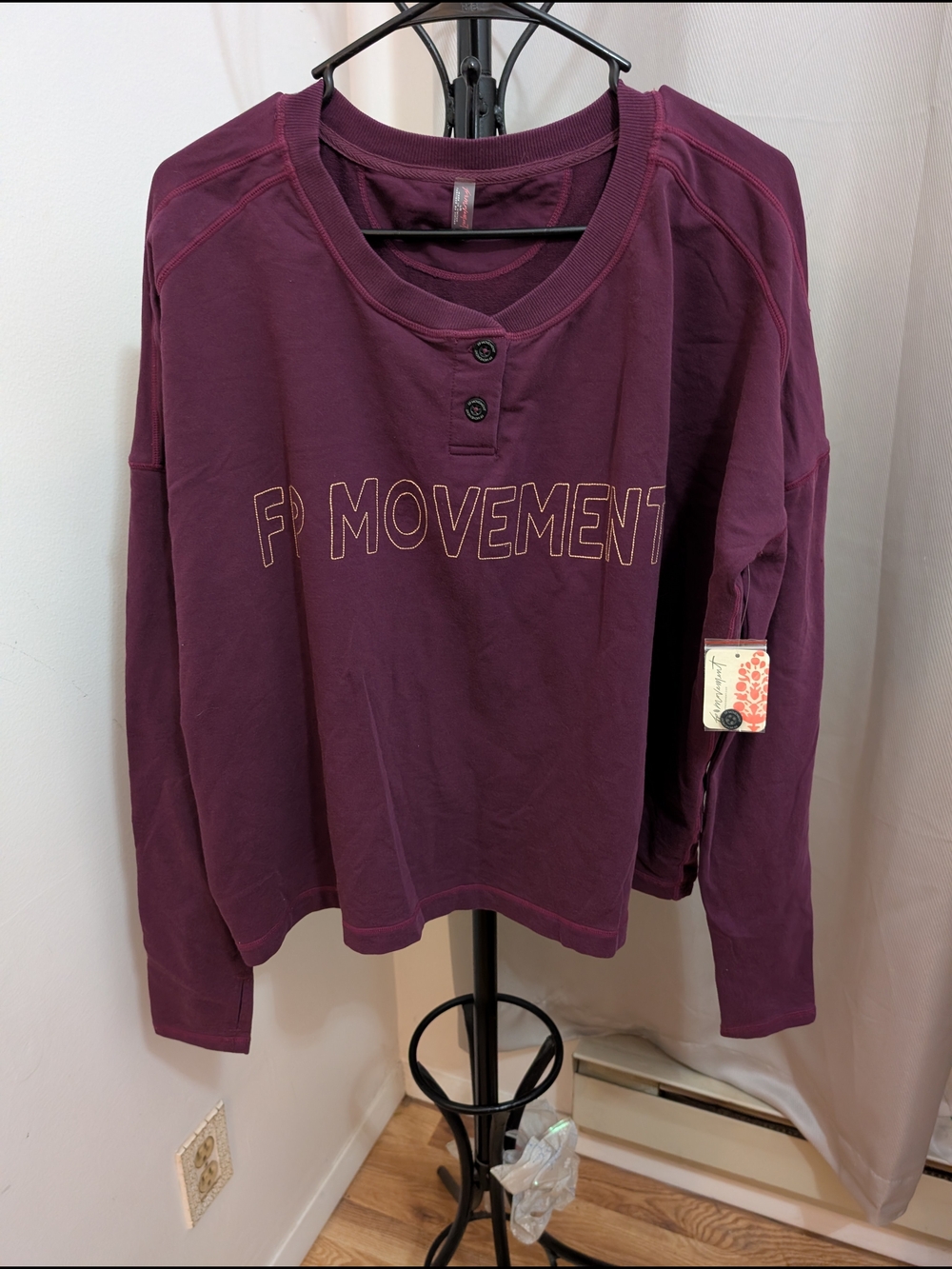 FP Movement by Free People Deep Plum Henley Long-Sleeve Top Size Large